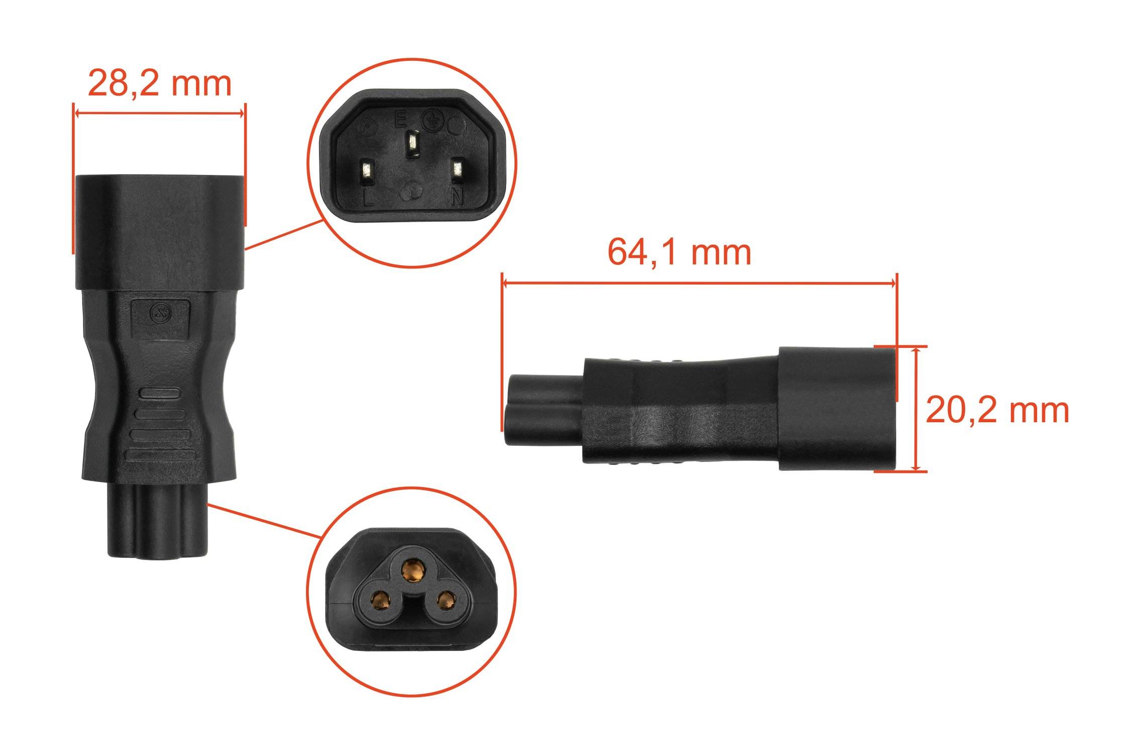 kabelmeister® Stromadapter Kaltgeräte-Stecker C14 (gerade) an Buchse C5 (gerade), schwarz