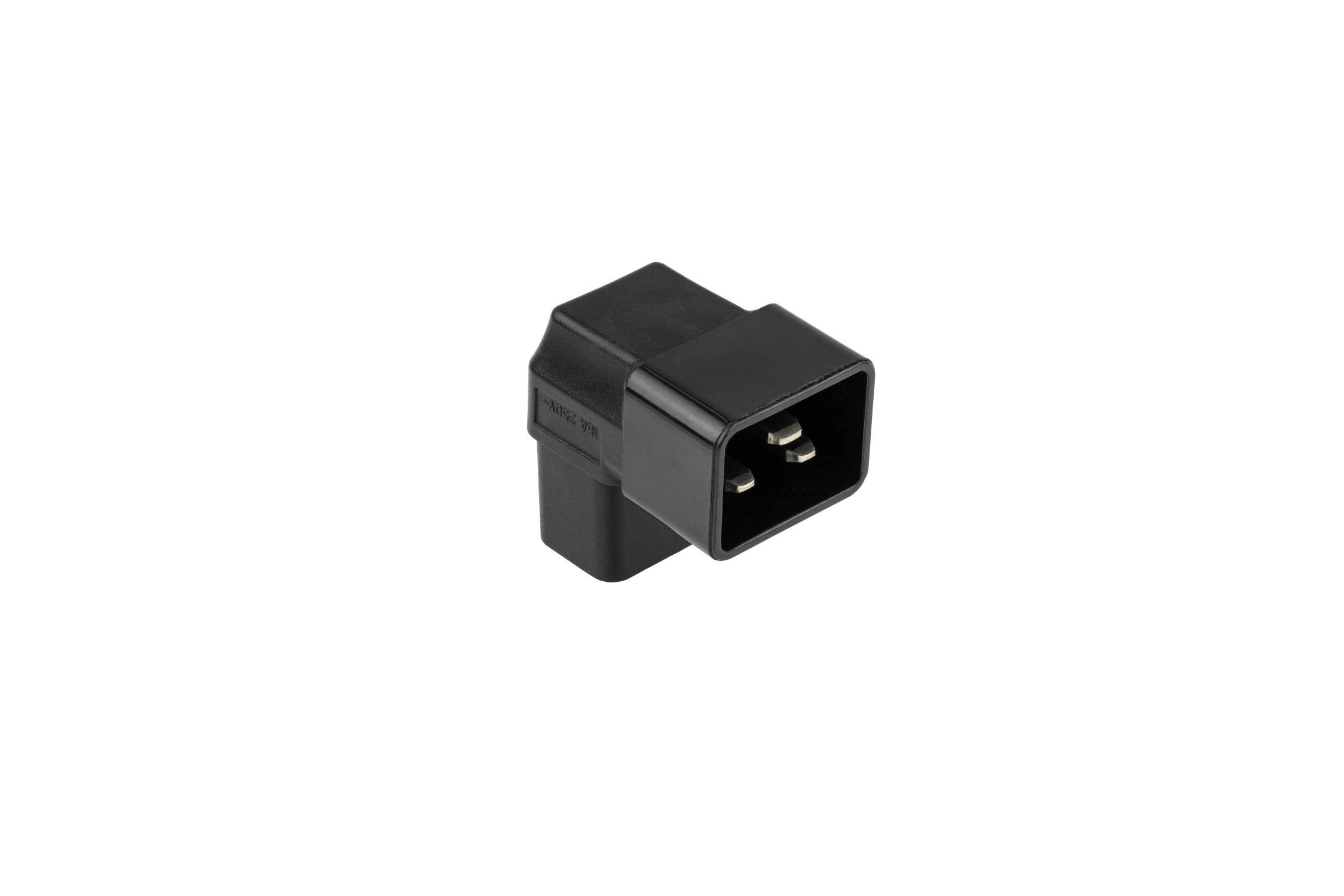 kabelmeister® Stromadapter Kaltgeräte-Stecker C20 an Kaltgeräte-Buchse C19, oben/unten abgewinkelt, schwarz