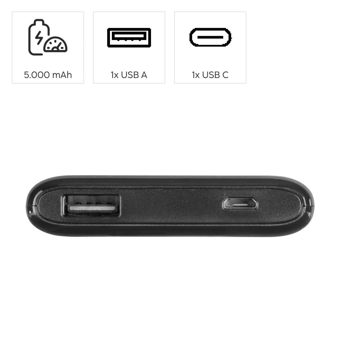 hama 00201666 Power Pack "SLIM 5HD" 5000mAh, Ausgang: USB-A, Schwarz