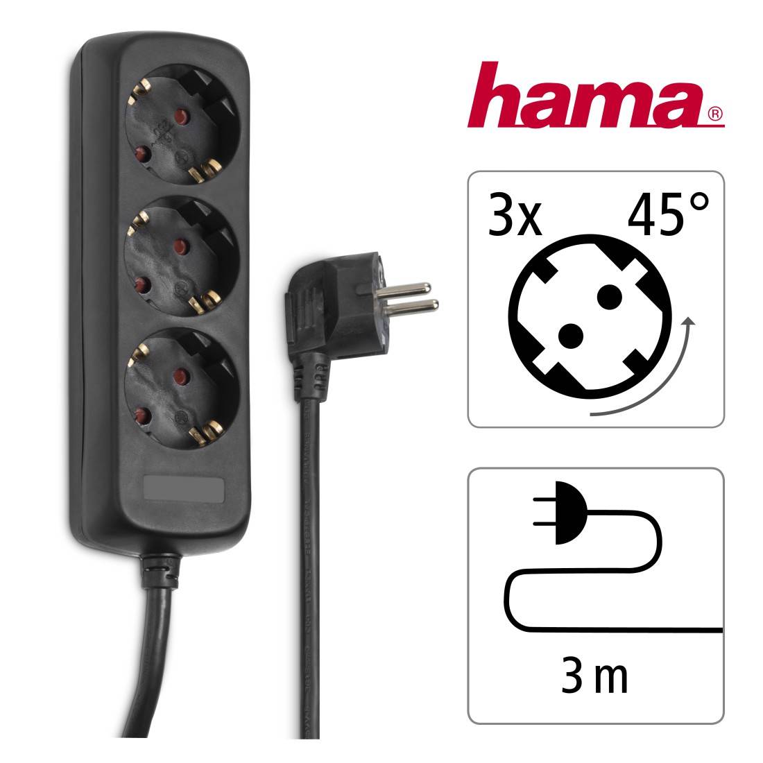 hama 00108841 Steckdosenleiste 3-fach, 3 m, Schwarz