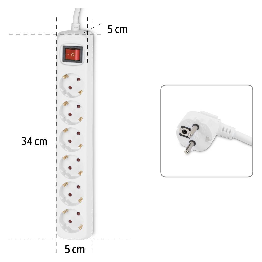 hama 00030533 Steckdosenleiste 6-fach, mit Schalter, 3 m, Weiß