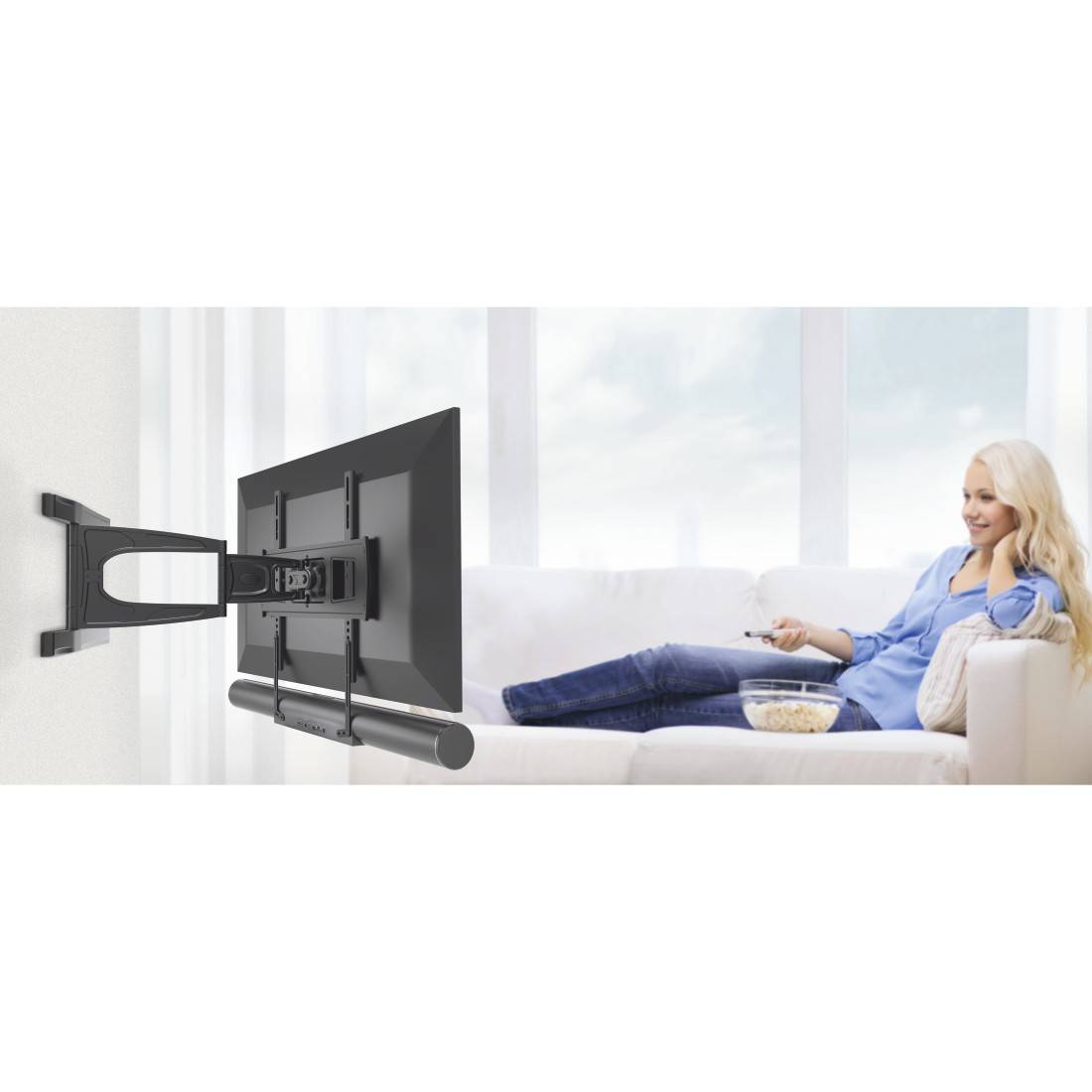 hama 00220884 Soundbar-Halterung, universal, fix, für Befestigung am TV-Gerät, Schwarz