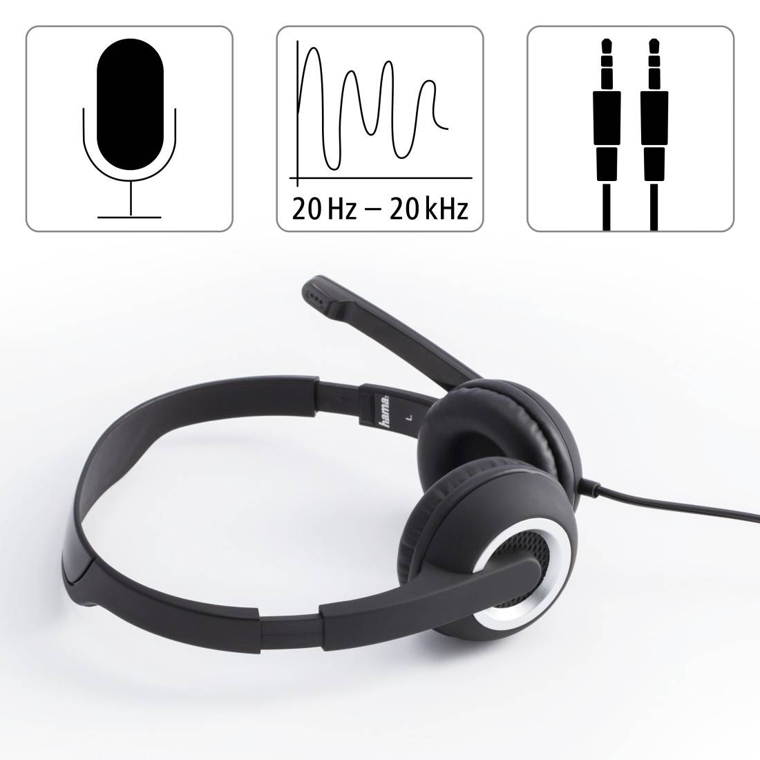 hama 00053982 PC-Office-Headset "HS-P150", Stereo, Schwarz