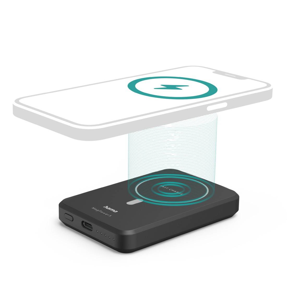 hama 00201695 Wireless Power Pack "MagPower5", 5000mAh, induktiv Laden für Apple MagSafe
