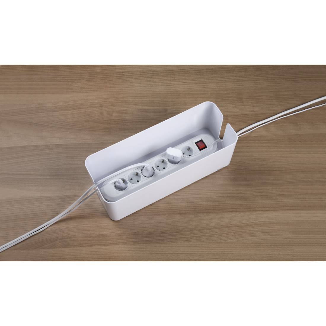 hama 00221013 Kabelbox "Maxi", integr. Kabelführung im Deckel, 40,0x15,5x13,8 cm, Weiß