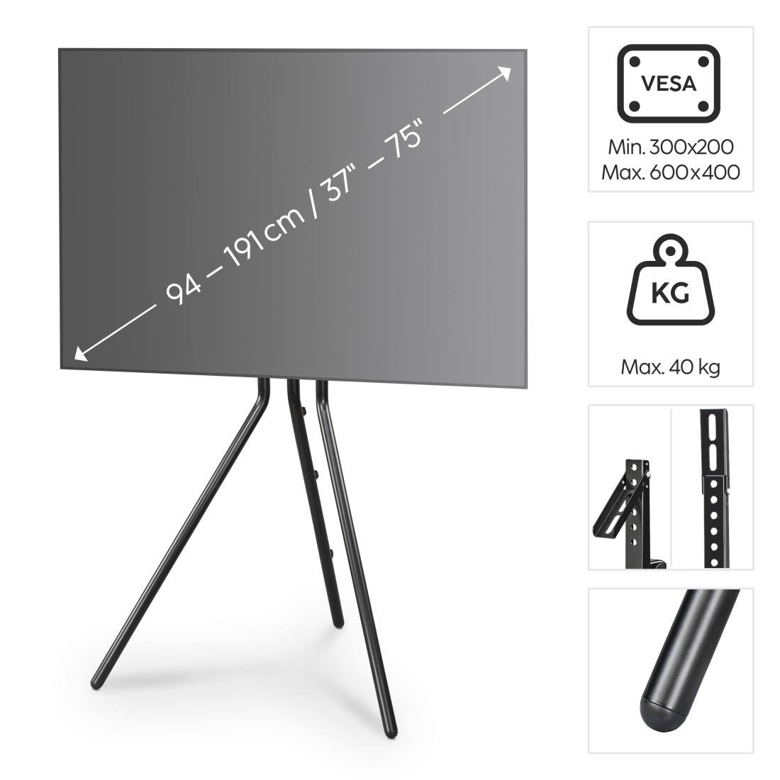 Hama TV-Ständer, Staffelei freistehend, höhenverstellbar, 191 cm (75) bis 40 kg (00220870)