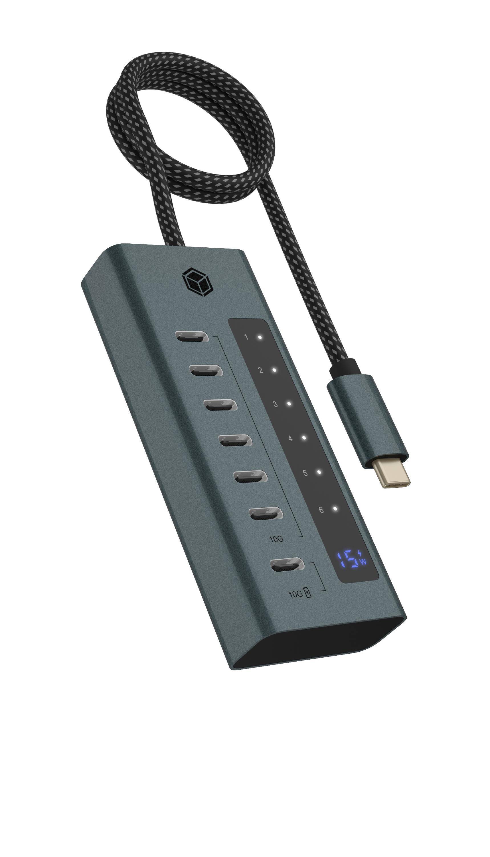 IB-HUB1457-C31, 7 Port Type-C USB 3.2 Gen 2 Hub, Aluminiumgehäuse