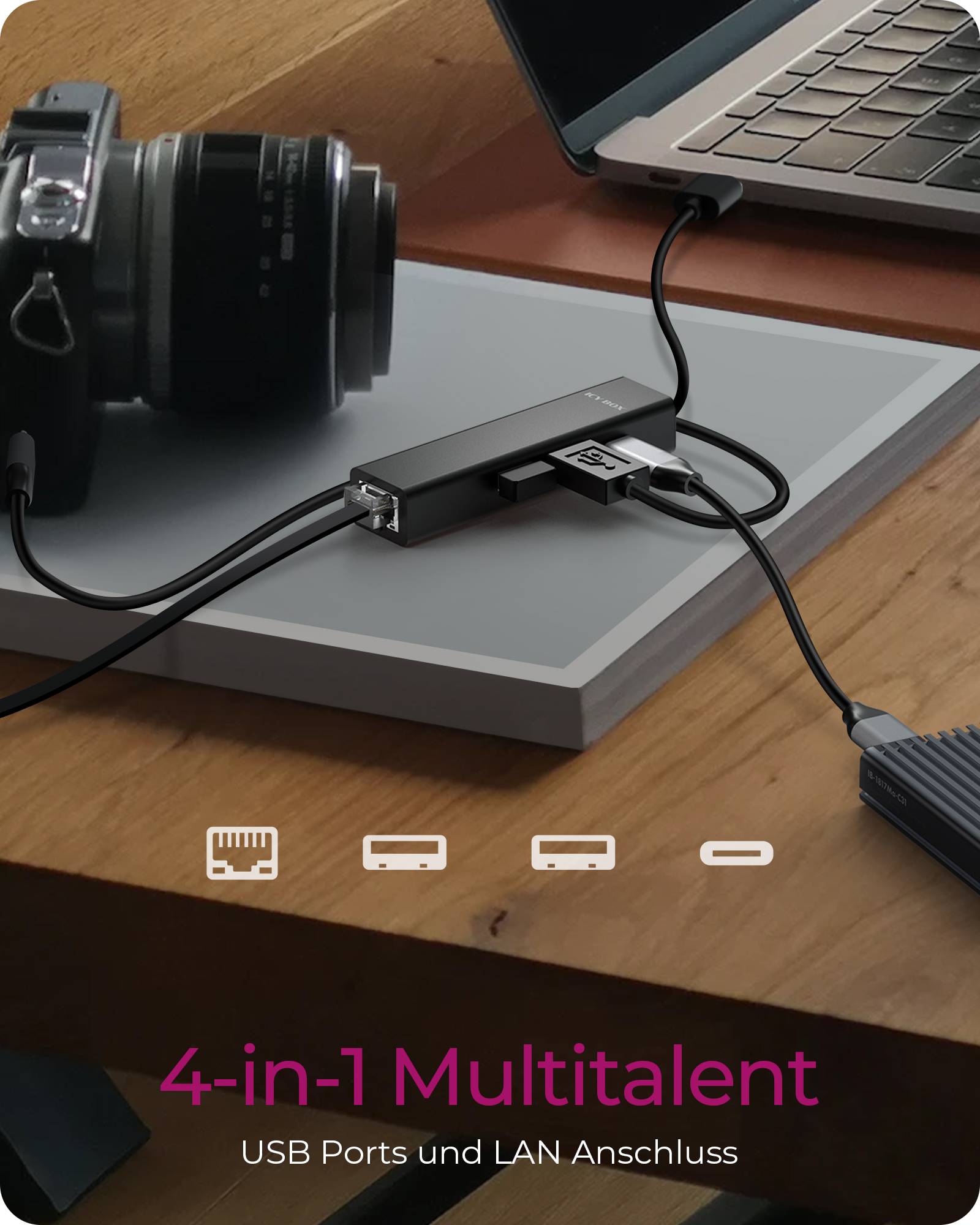 Adapter USB3.2 Gen1 Hub Gigabit LAN 4-in-1