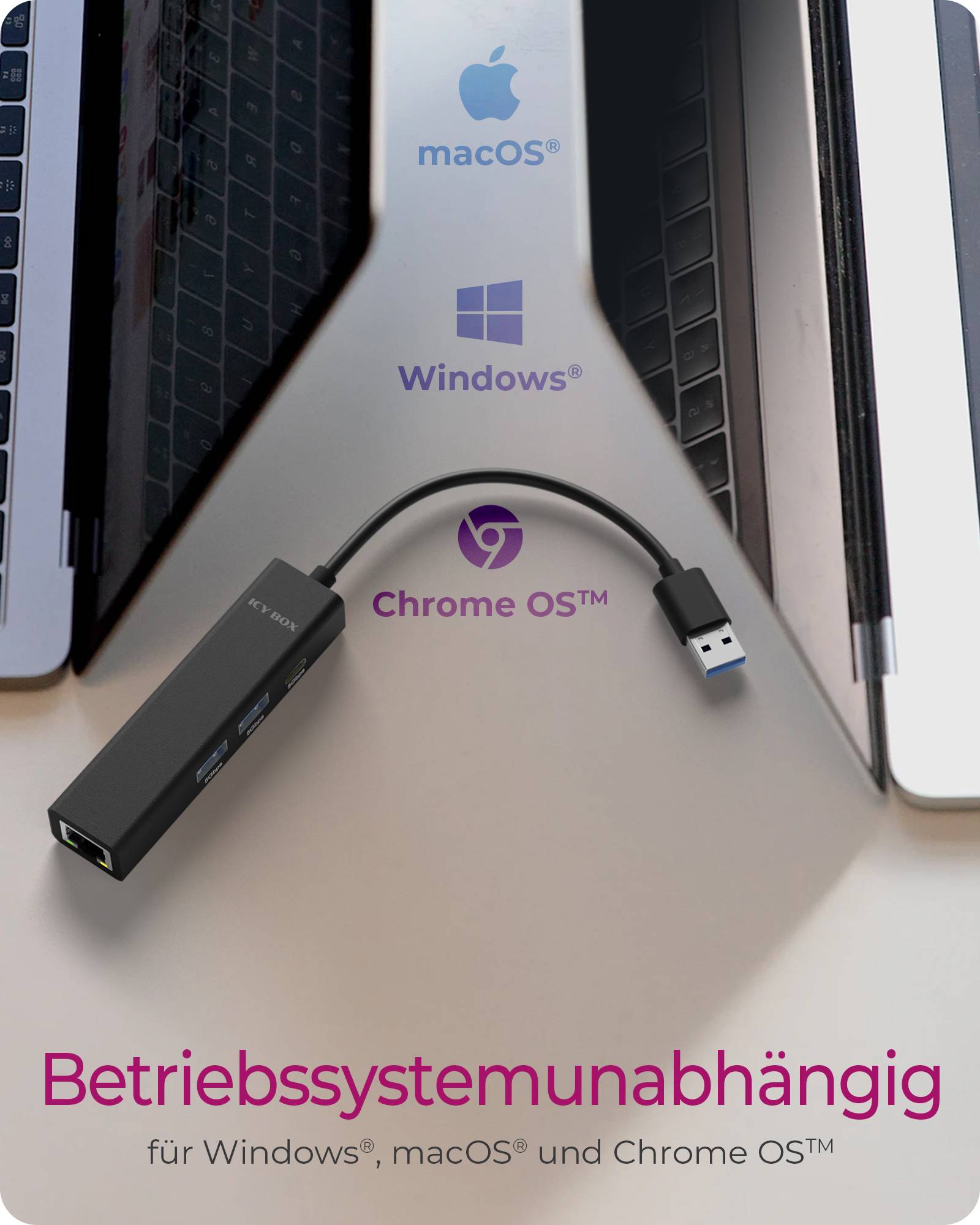 Adapter USB3.2 Gen1 Hub Gigabit LAN 4-in-1