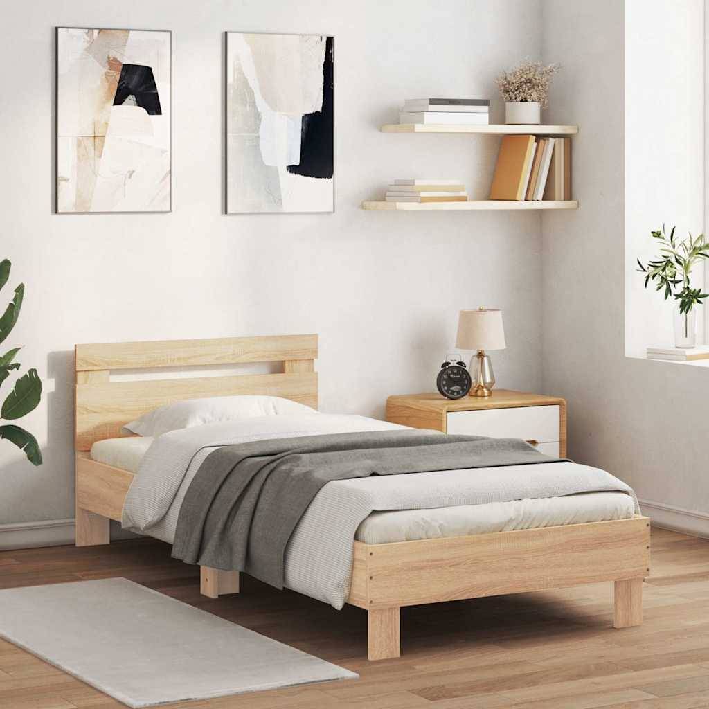 vidaXL Bettgestell ohne Matratze mit Kopfteil Sonoma-Eiche 75x190 cm