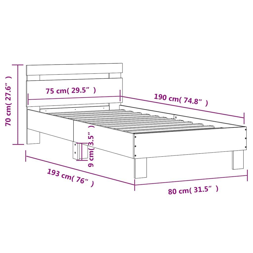 vidaXL Bettgestell ohne Matratze mit Kopfteil Sonoma-Eiche 75x190 cm