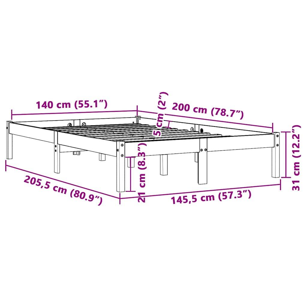 vidaXL Massivholzbett ohne Matratze Wachsbraun 140x200 cm Kiefernholz