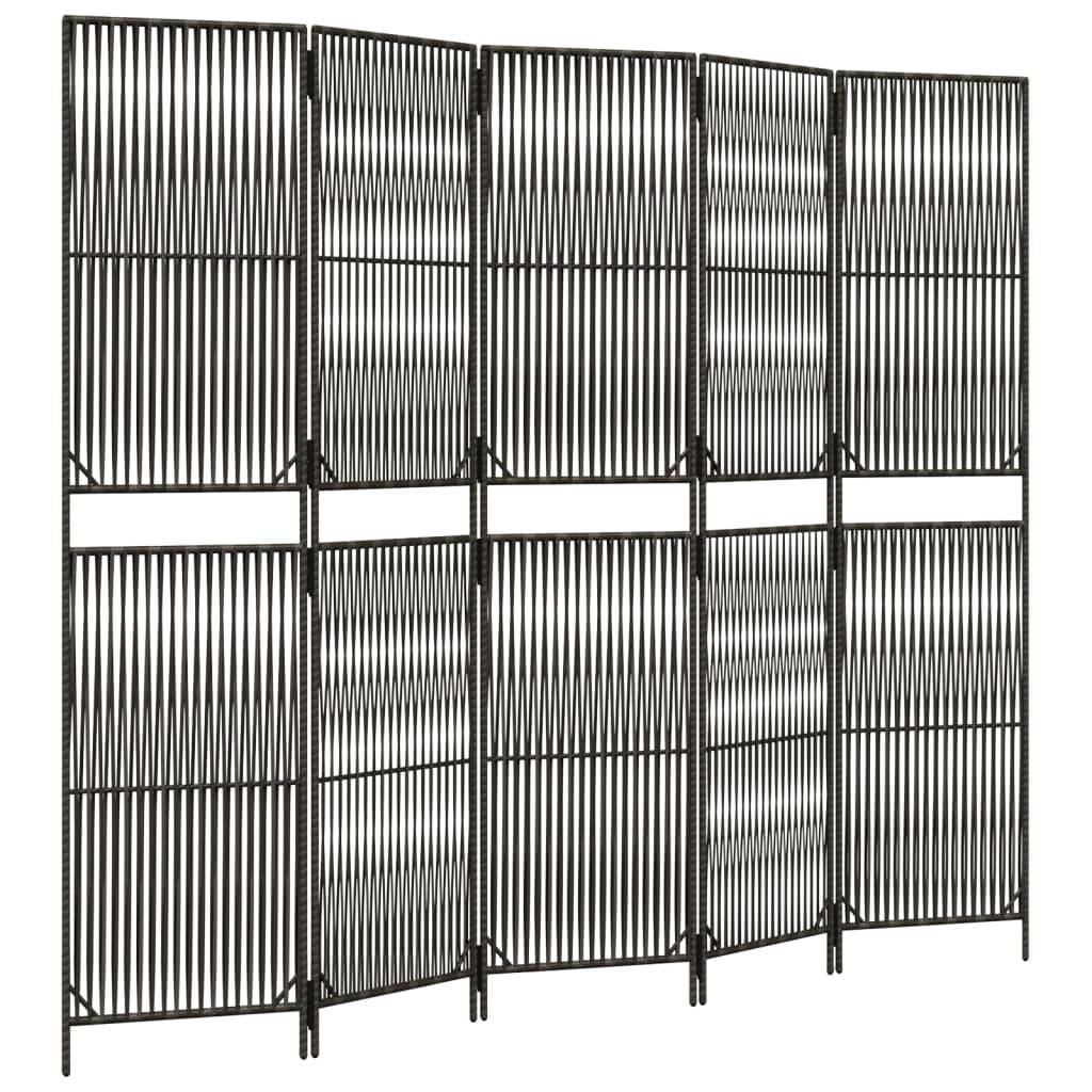vidaXL Paravent 5-tlg. Grau Poly Rattan