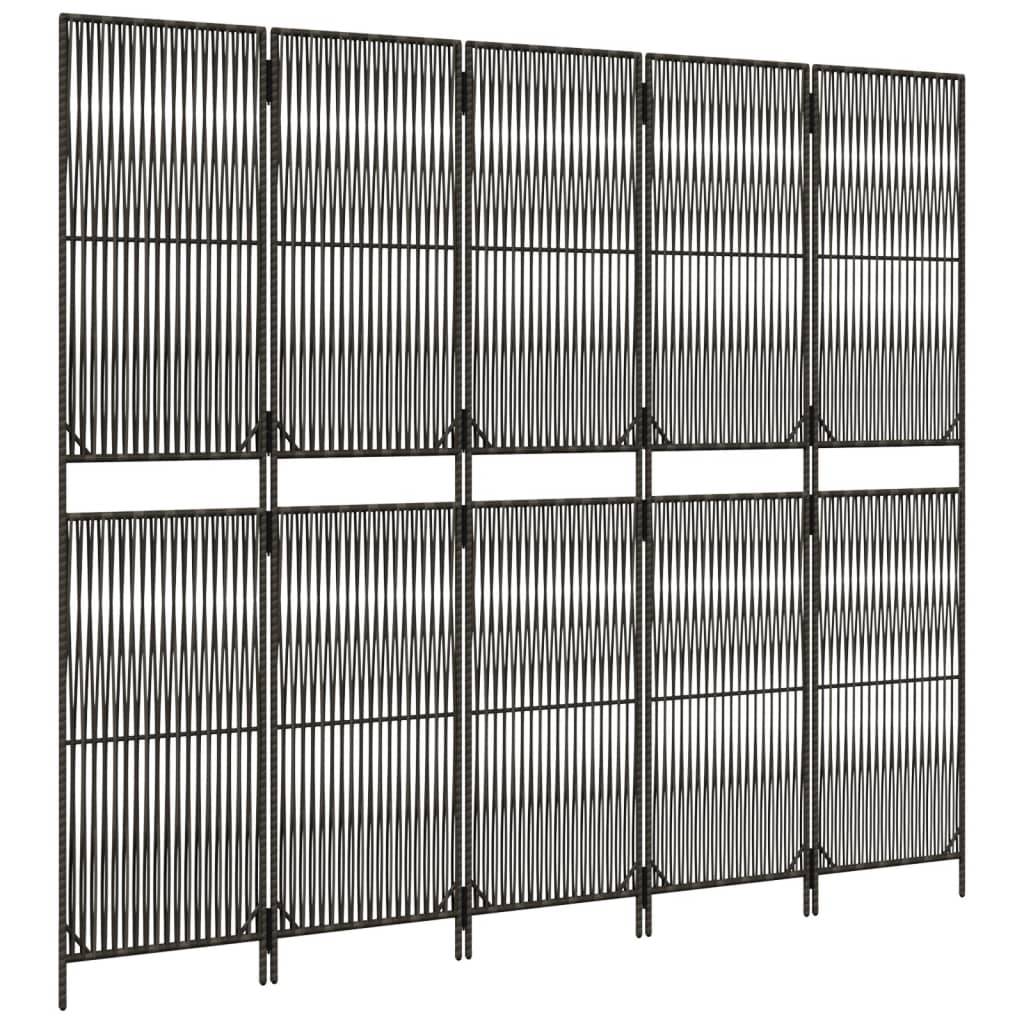 vidaXL Paravent 5-tlg. Grau Poly Rattan