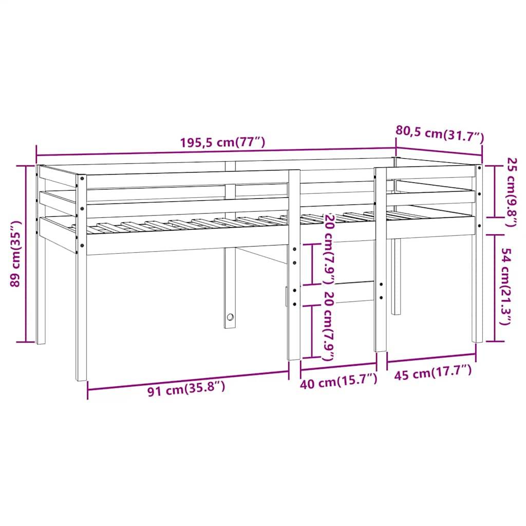 vidaXL Hochbett Wachsbraun 75x190 cm Massivholz Kiefer