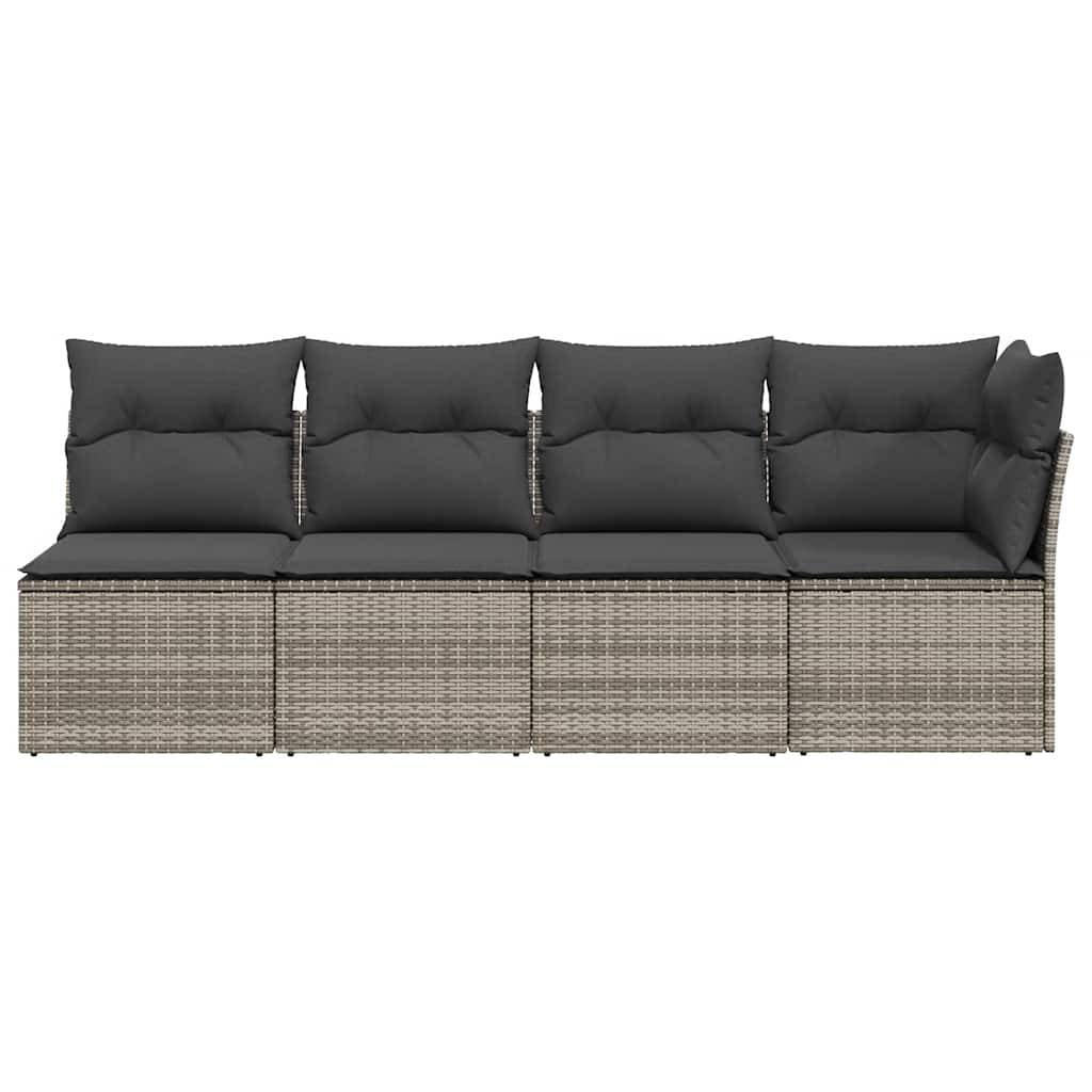 vidaXL Gartensofa mit Kissen 4-Sitzer Grau Poly Rattan
