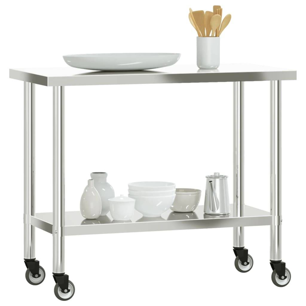vidaXL Küchen-Arbeitstisch mit Rollen 110x55x85 cm Edelstahl