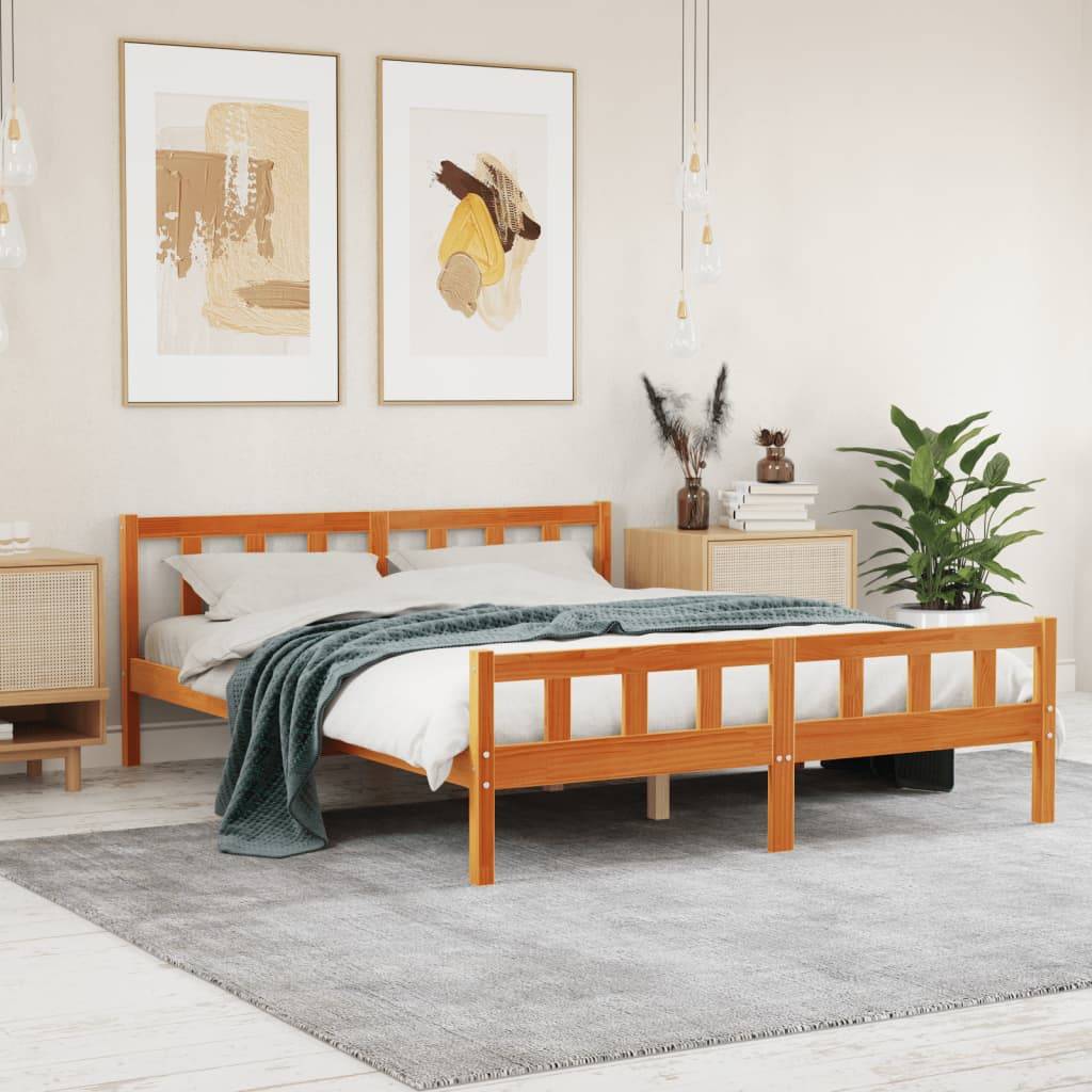vidaXL Massivholzbett mit Kopfteil Wachsbraun 150x200 cm Kiefer