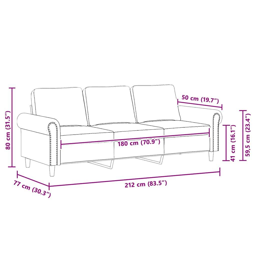 vidaXL 3-Sitzer-Sofa Dunkelgrau 180 cm Samt