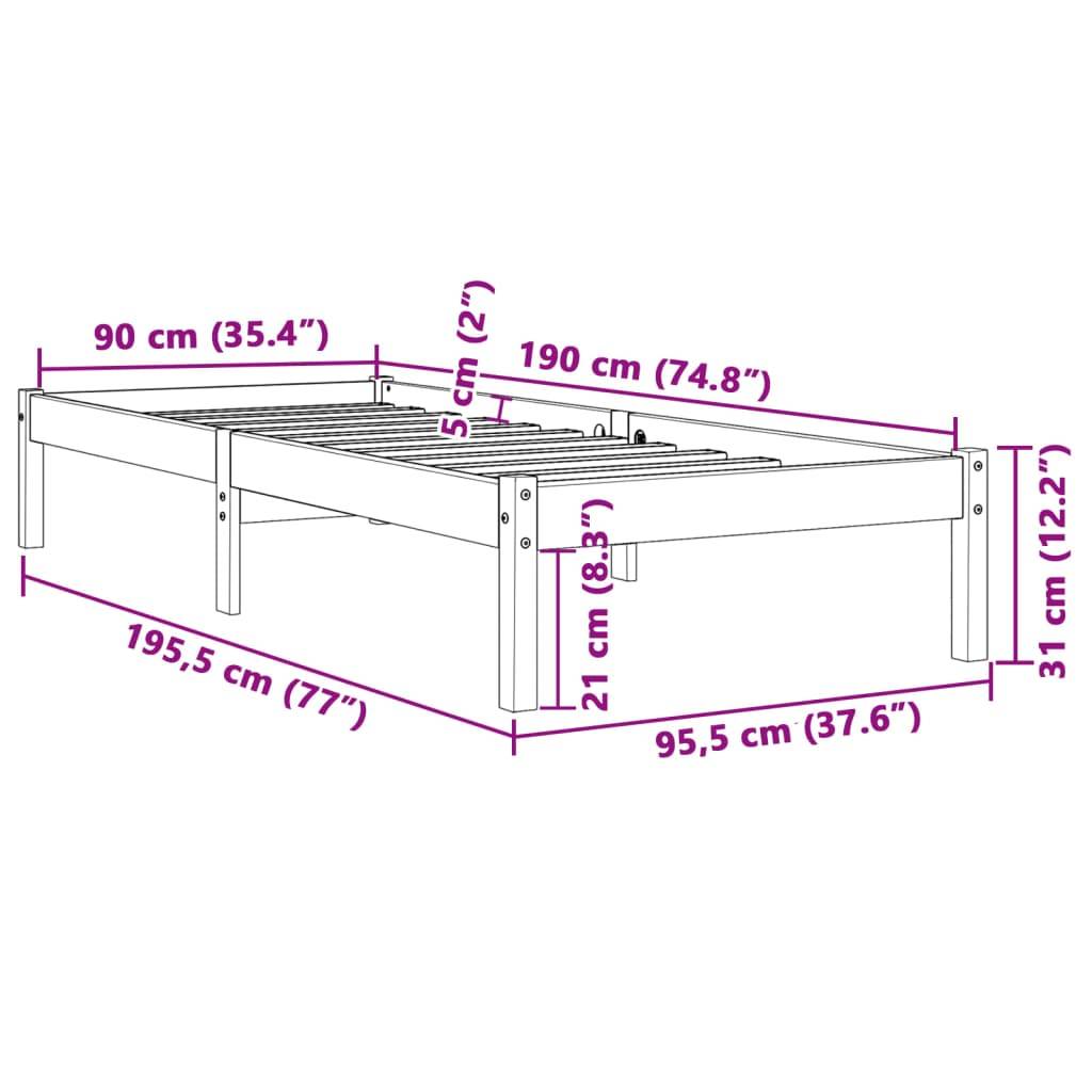 vidaXL Massivholzbett ohne Matratze Wachsbraun 90x190 cm Kiefernholz