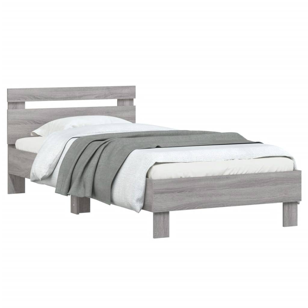 vidaXL Bettgestell mit Kopfteil Grau Sonoma 75x190 cm Holzwerkstoff