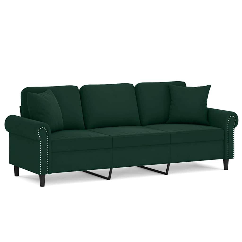 vidaXL 3-Sitzer-Sofa mit Zierkissen Dunkelgrün 180 cm Samt
