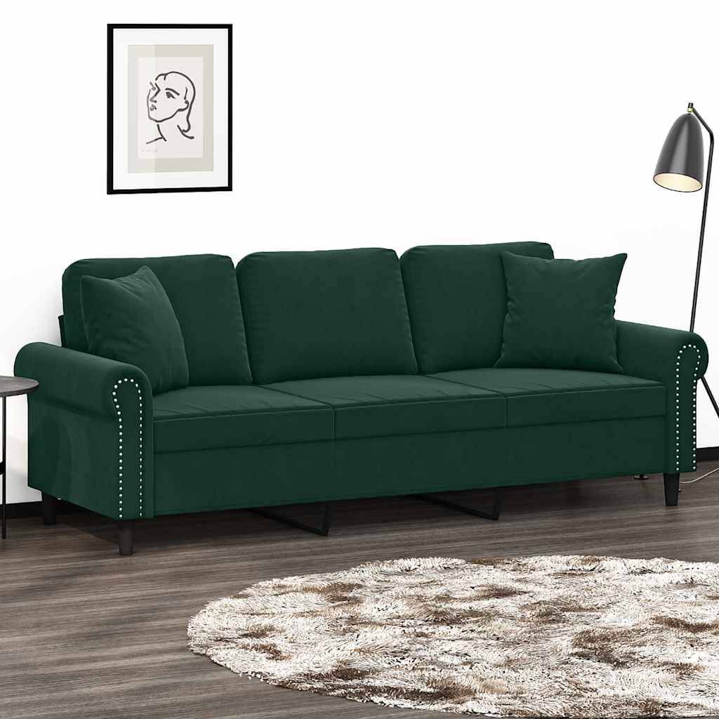vidaXL 3-Sitzer-Sofa mit Zierkissen Dunkelgrün 180 cm Samt