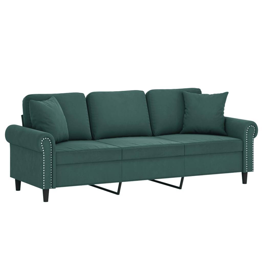 vidaXL 3-Sitzer-Sofa mit Zierkissen Dunkelgrün 180 cm Samt