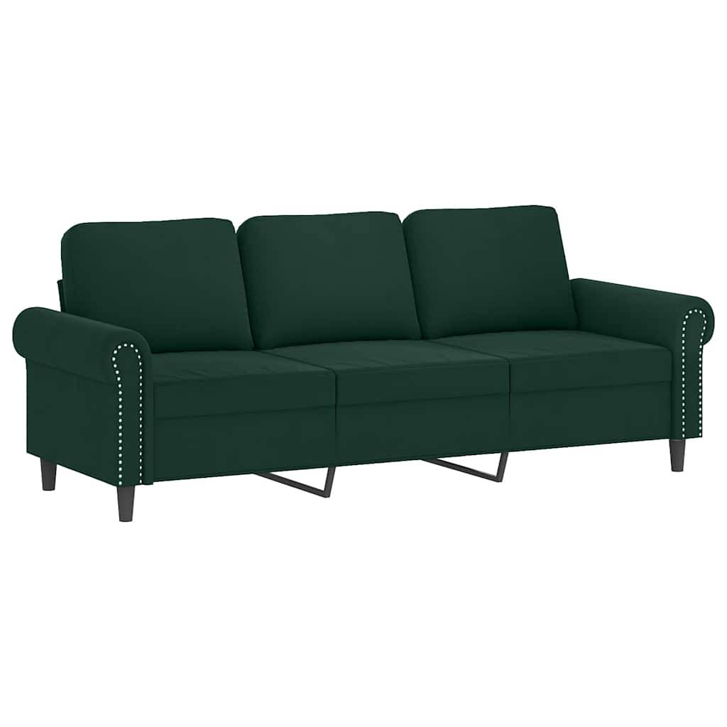 vidaXL 3-Sitzer-Sofa mit Zierkissen Dunkelgrün 180 cm Samt