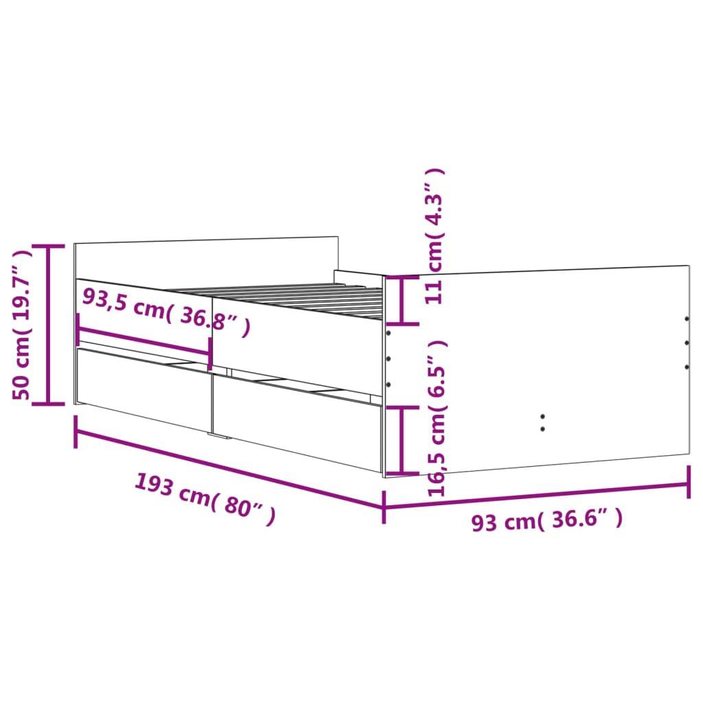 vidaXL Bettgestell mit Schubladen Braun Eichen-Optik 90x190 cm