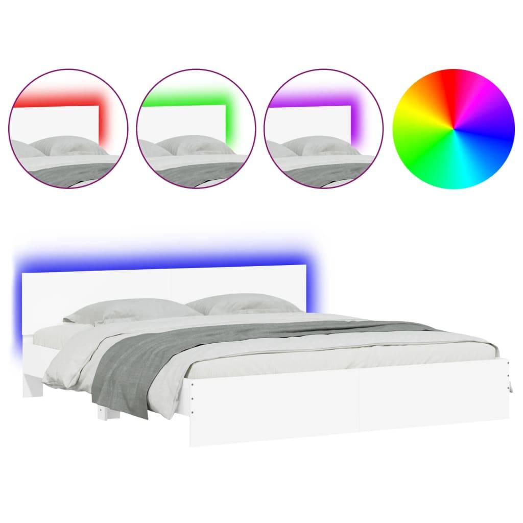 vidaXL Bettgestell mit Kopfteil und LED-Beleuchtung Weiß 180x200 cm