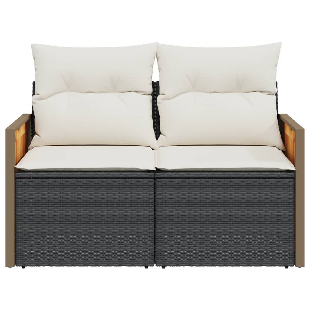vidaXL Gartensofa mit Kissen 2-Sitzer Schwarz Poly Rattan