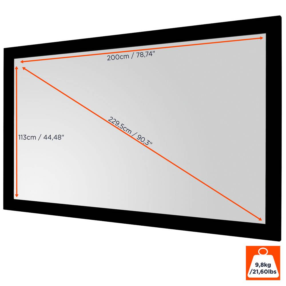 celexon basic 90" Zoll Rahmen-Leinwand 16:9 | 200x113cm | 4K Full HD 3D | für Beamer-Projektionen im Heim-kino & Büro