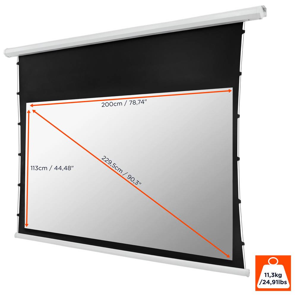 celexon basic 90" Zoll Tension-Motor-Leinwand 16:9 | 200x113cm | 4K Full HD 3D | elektrisch, für Beamer-Projektionen