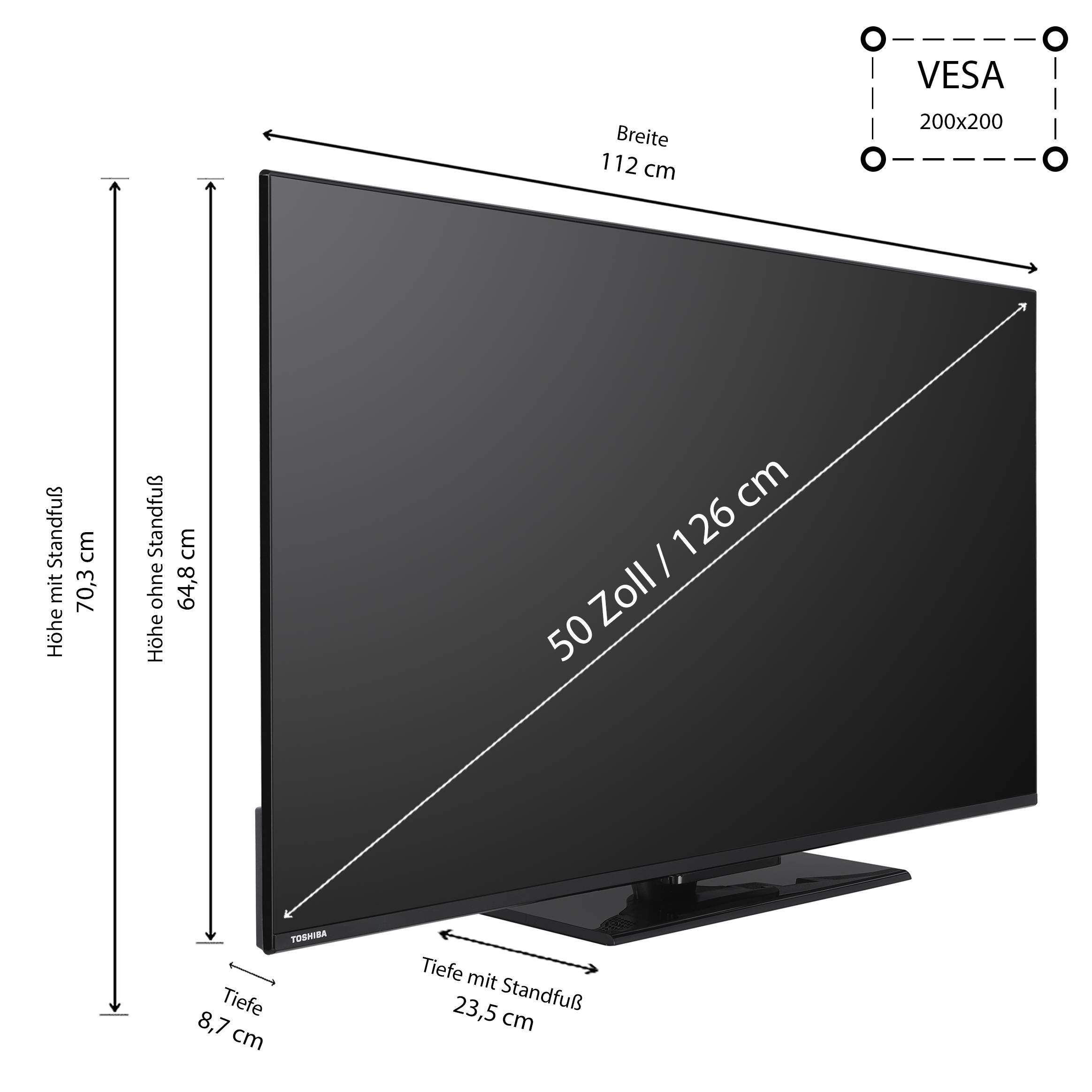 Toshiba 50UV3463DAW Fernseher 50 Zoll Smart TV VIDAA 4K UHD, Dolby Vision HDR, Triple-Tuner (2026)