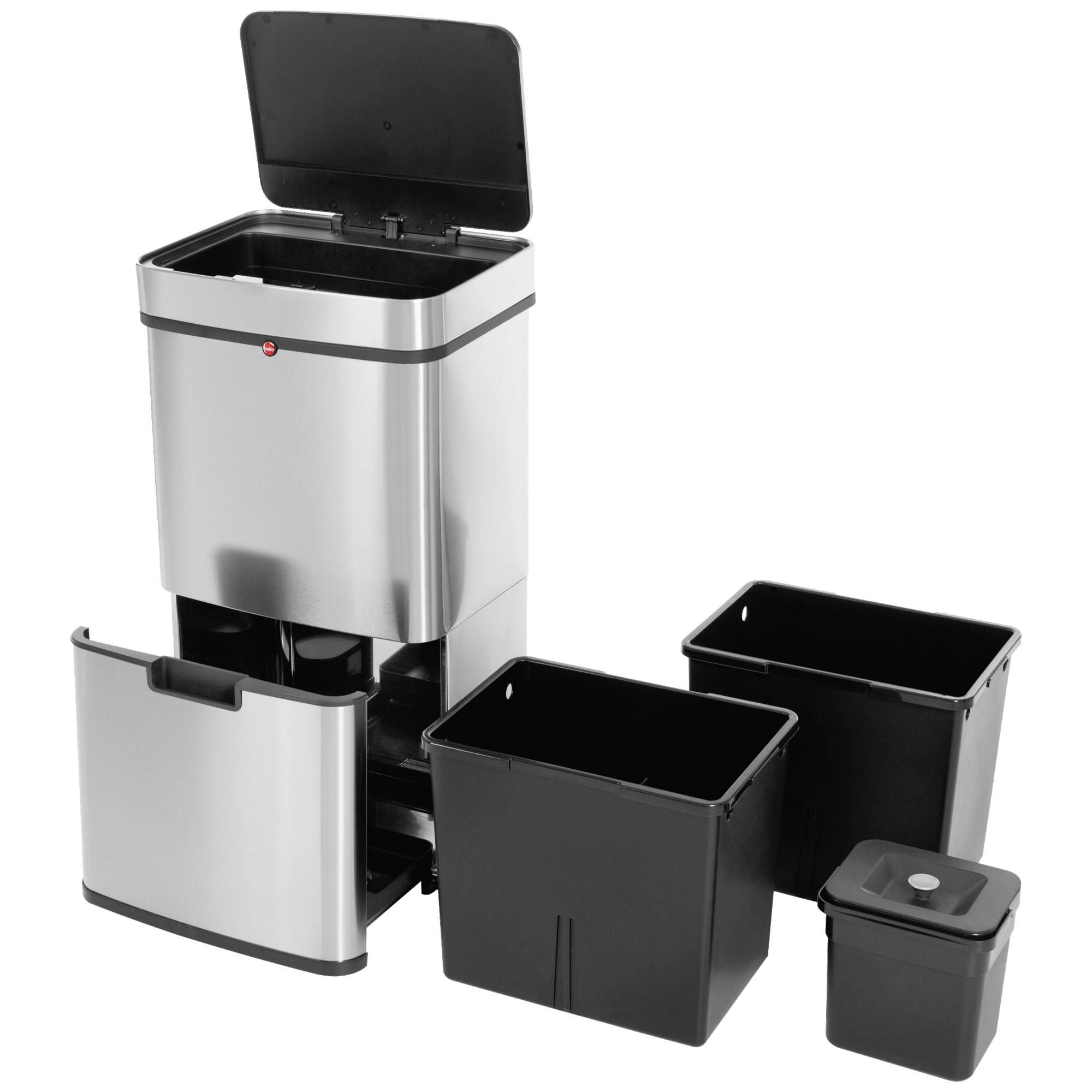 Hailo öko vario XL Mülltrenn-System 50 l Edelstahl (B x H x T) 420 x 785 x 315 mm Silber, Schwarz Anti-Fingerprint 1 St.