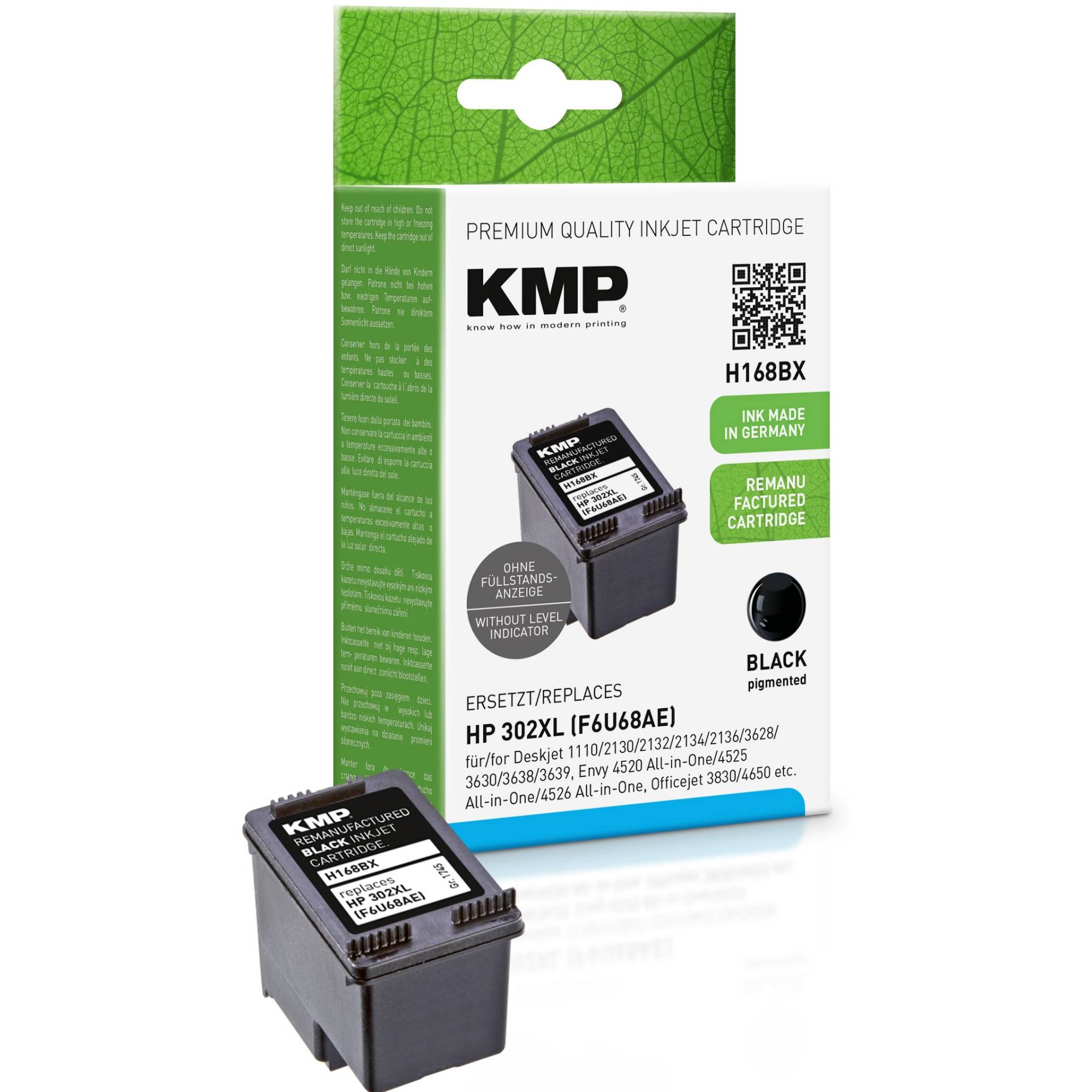 KMP Druckerpatrone H168BX Kompatibel ersetzt HP 302XL, F6U68AE Schwarz 1745,4001
