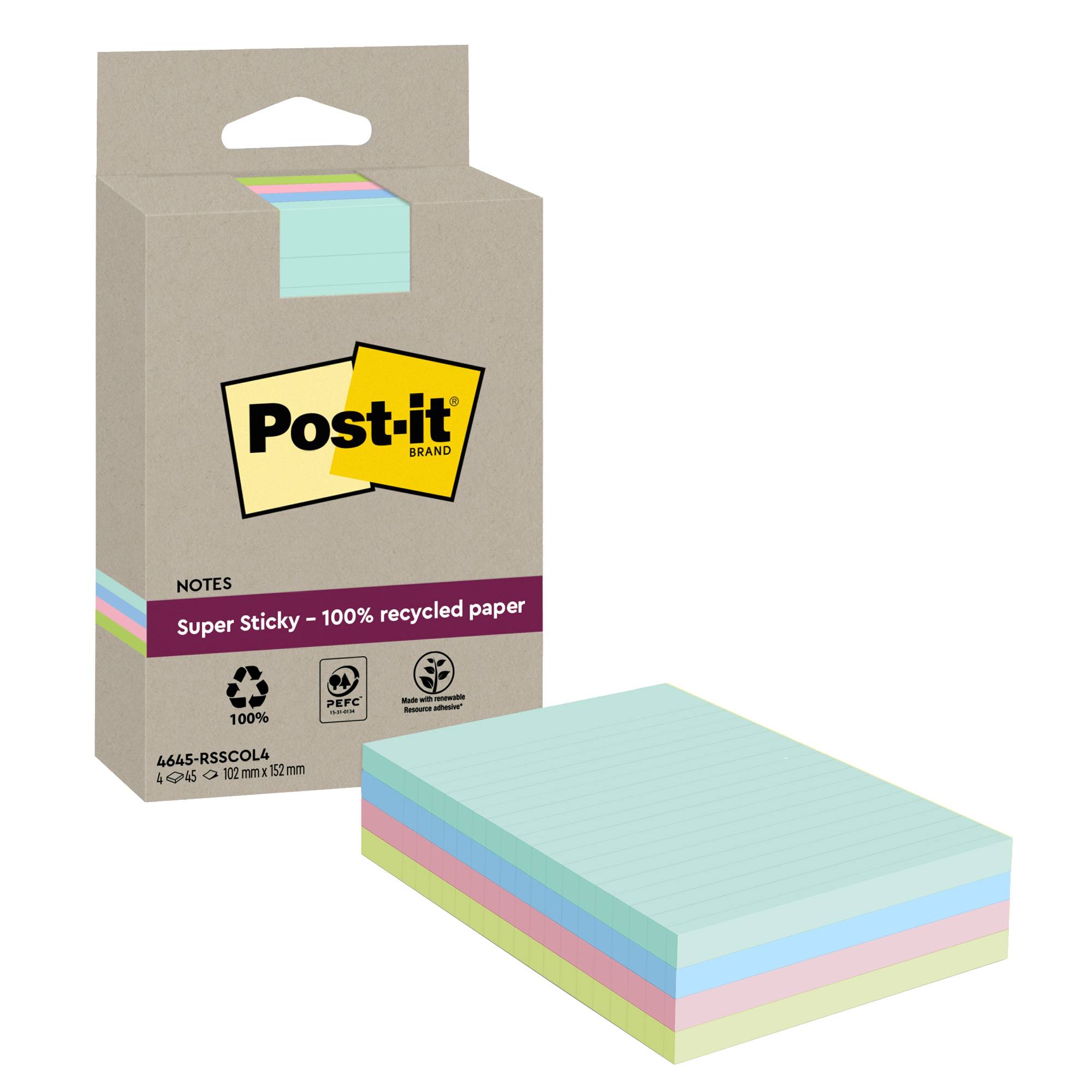 Post-it Haftnotiz 4645-RSSCOL4 102x152mm 45Bl. sort. 4St.