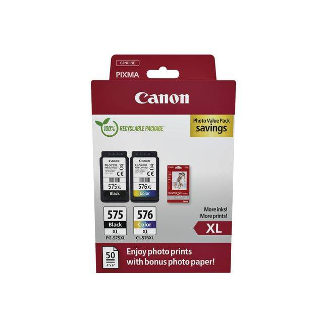 Canon PG-575XL/CL-576XL Photo Paper Value Pack - 2er-Pack - Hohe Ergiebigkeit - Schwarz, Farbe (Cyan, Magenta, Gelb)