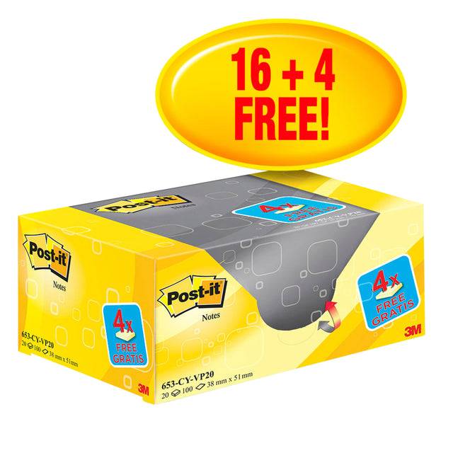 3M 16+ 4 GRATIS Post-it Notes Haftnotizen gelb 16 Blöcke+ GRATIS 4