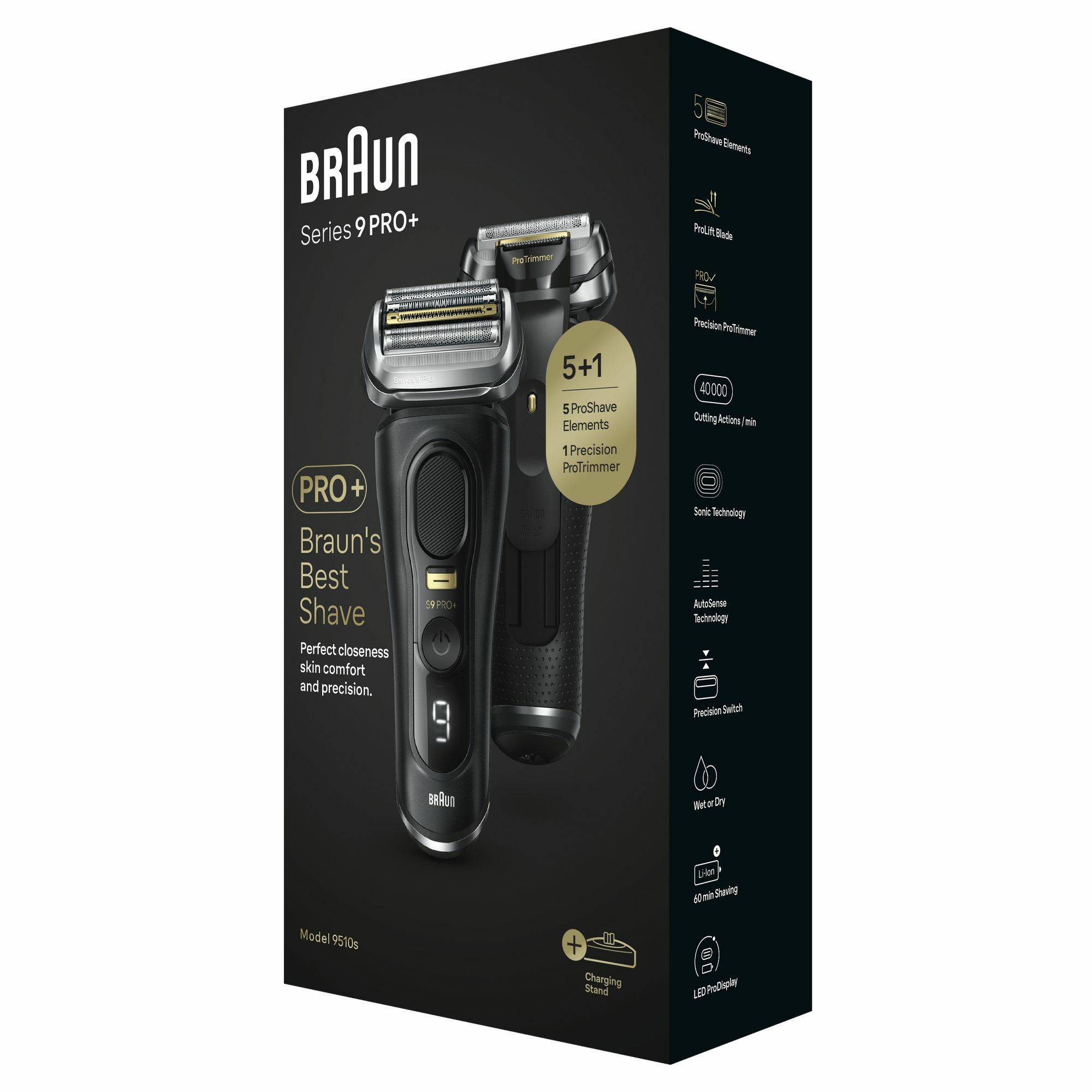 Braun Series 9 Pro+ 9510s Wet & Dry, Folienschaber, Schwarz, Akku, Lithium-Ion (Li-Ion), 60 min, Box