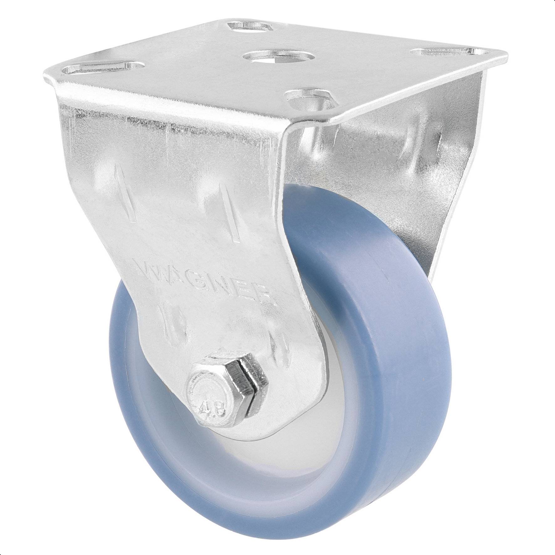 WAGNER Soft-Möbelrolle/Bockrolle ECO - Ø 50 mm, Stahl verzinkt, blau/weiß, Anschraubplatte, Tragkraft 50 kg - 23755001