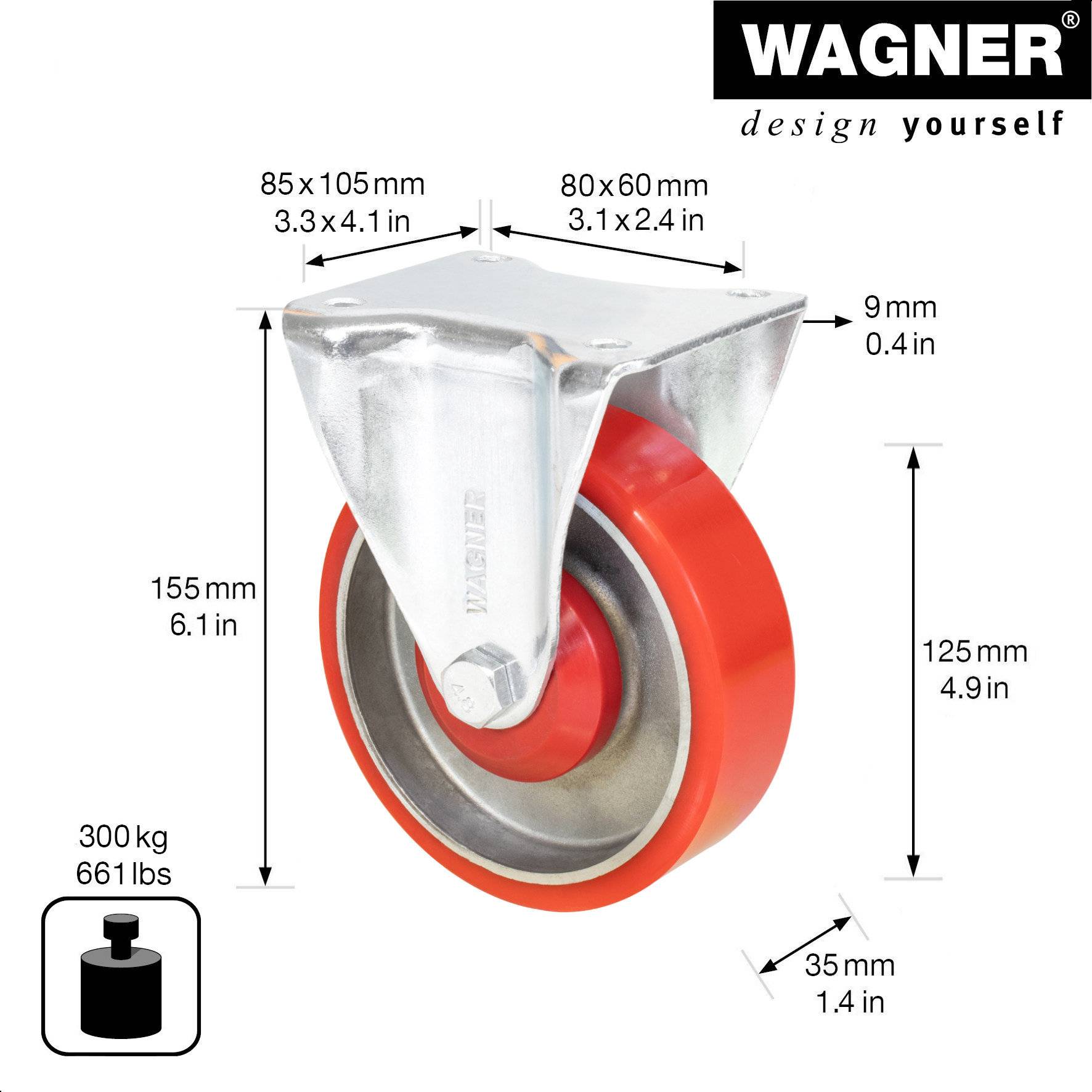 Wagner design yourself Schwerlast-Bockrolle RO 0325 rot (4032501)