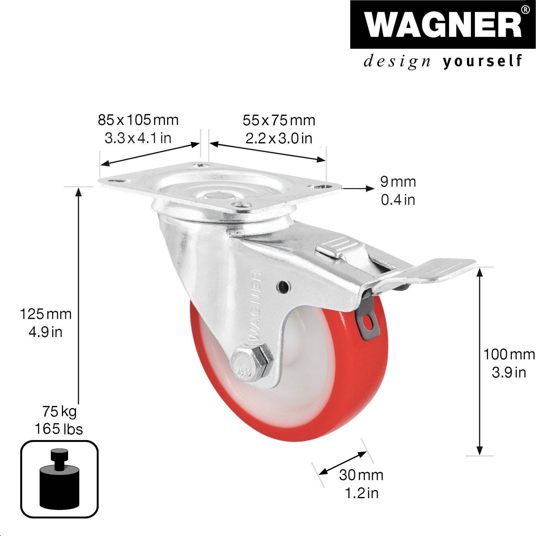 Wagner design yourself Transportgeraete-Lenkrolle RO 7800 rot (4780001)