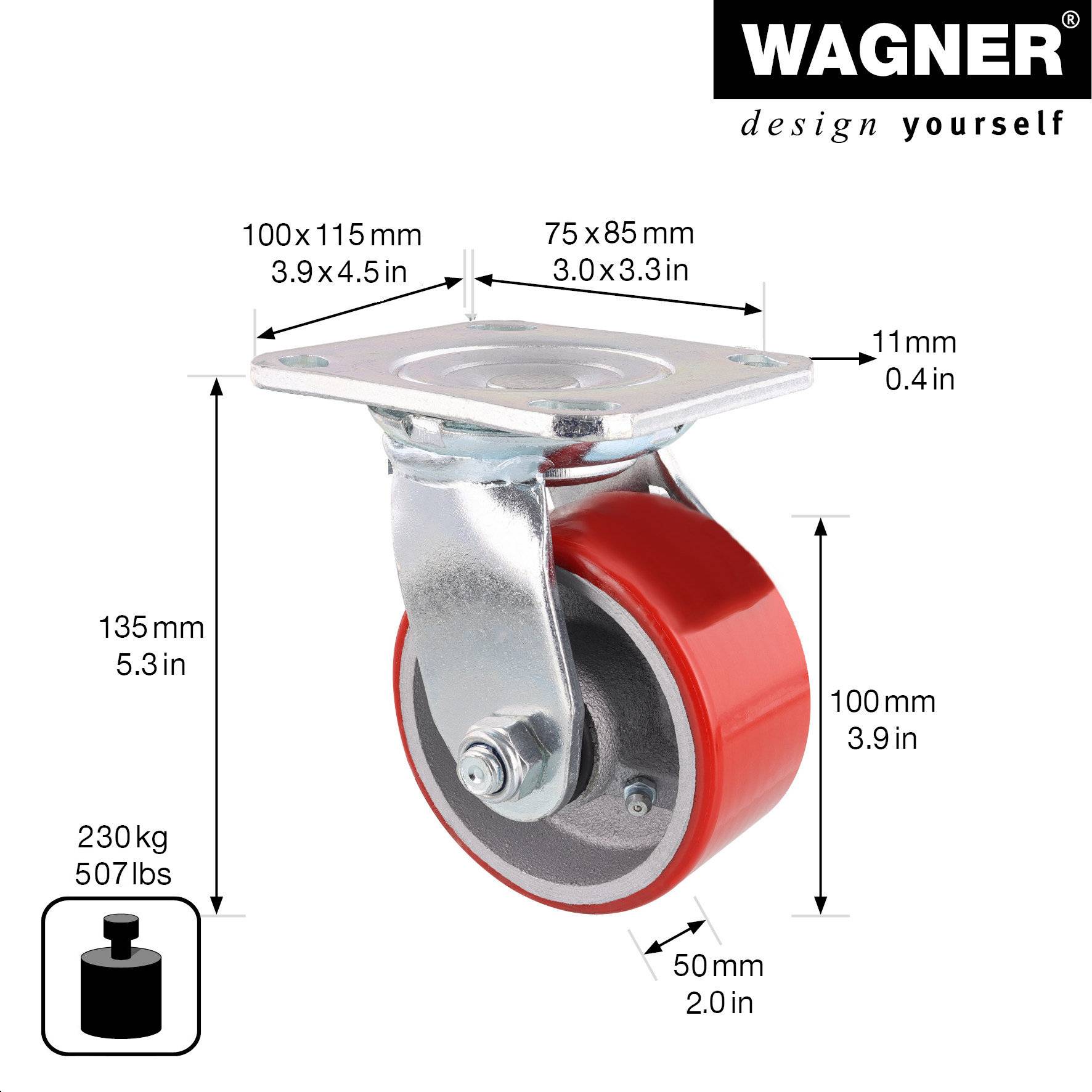 Wagner design yourself Schwerlast-Lenkrolle RO 0116 rot (4011601)