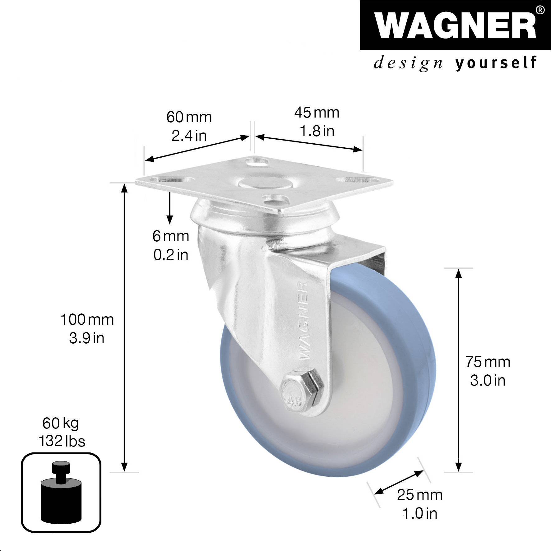 Wagner design yourself Apparate-Lenkrolle RO 1775 grau (3177501)