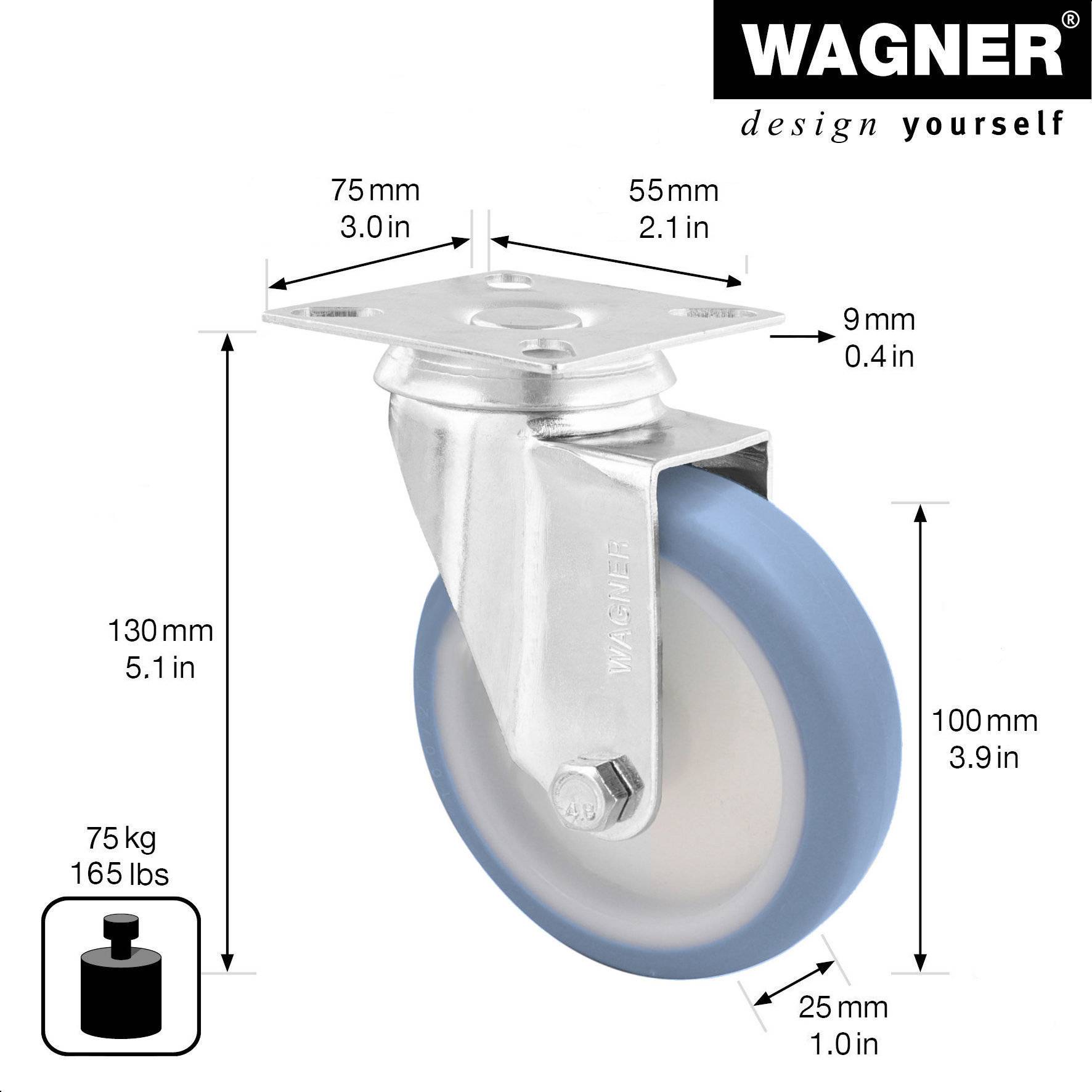 Wagner design yourself Apparate-Lenkrolle RO 1700 grau (3170001)