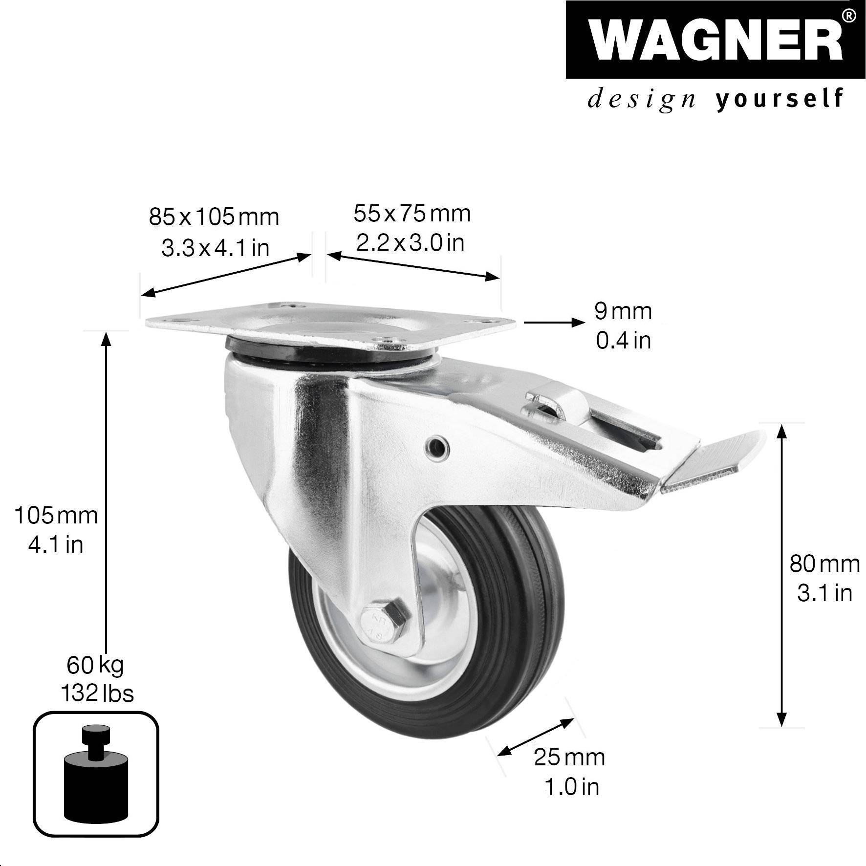 Wagner design yourself Transportgeraete-Lenkrolle RO 7184 silber (4718401)