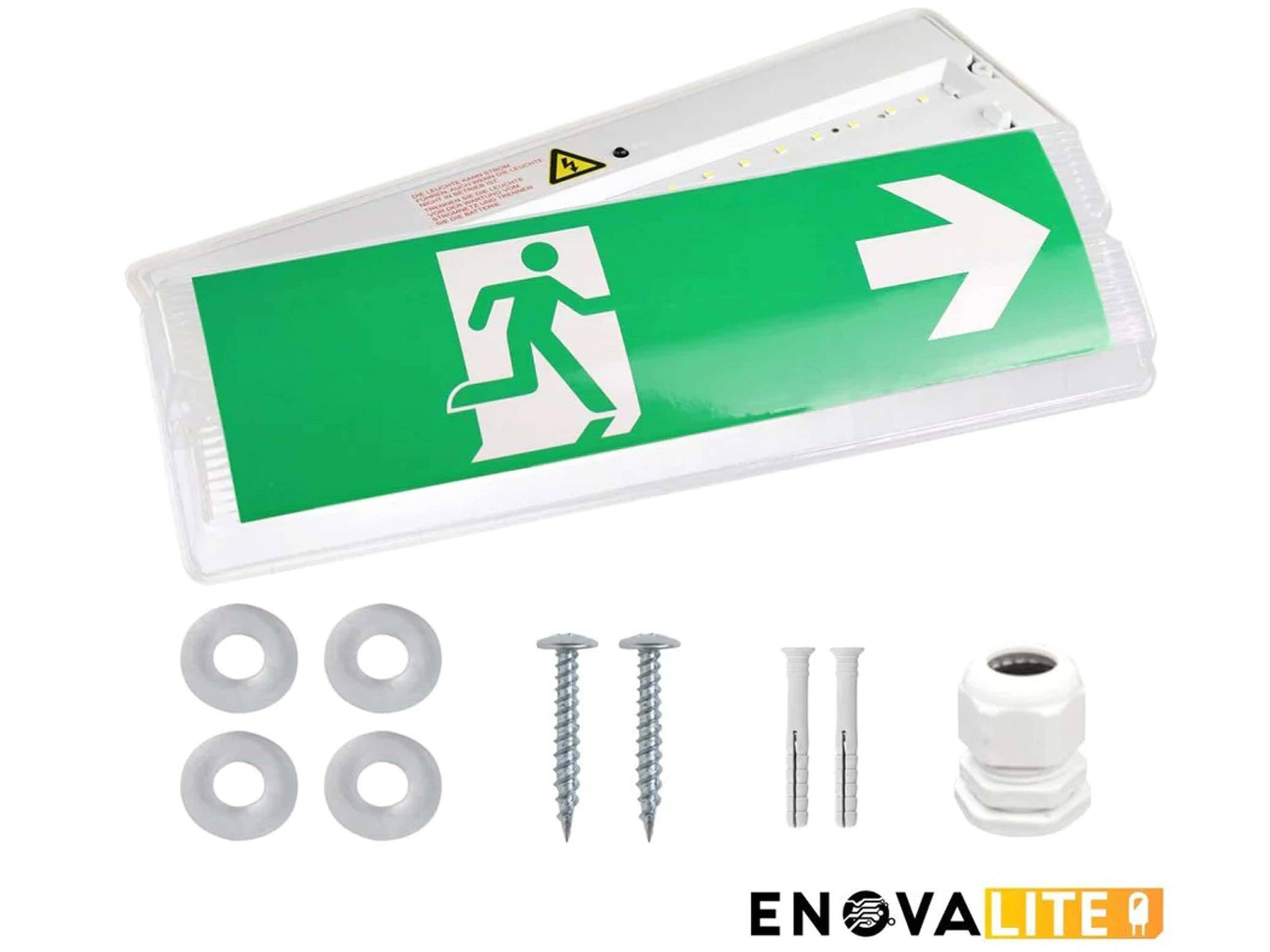 ENOVALITE - ELED200100 - LED Fluchtwegleuchte, Notausgang mit Notstromeinheit, Test Funktion, Wandmontage, IP65