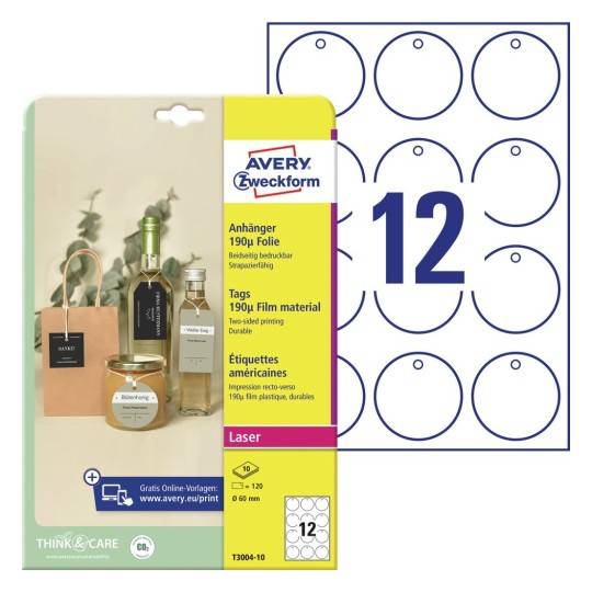 AVERY Zweckform Anhänger, Folie, matt, Durchm.: 60 mm, weiß (72000411)